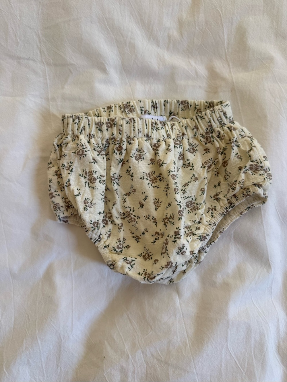 Cream Floral Baby Bloomers with Elastic Waist